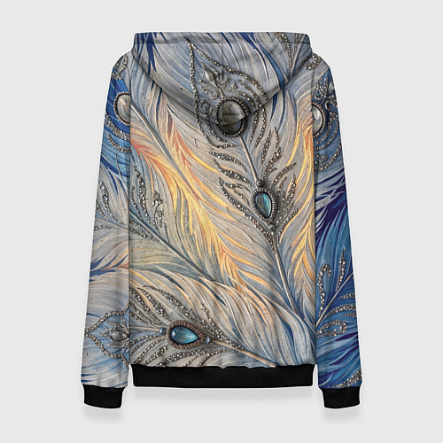 Женская толстовка Синие перья с самоцветами / 3D-Черный – фото 2