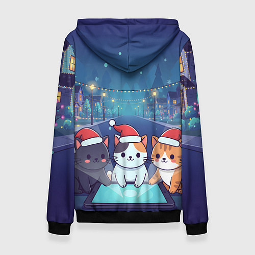 Женская толстовка Новогодние котики с планшетом / 3D-Черный – фото 2