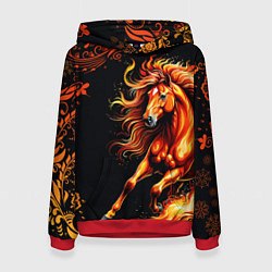 Толстовка-худи женская Огненный конь в русской хохломе, цвет: 3D-красный