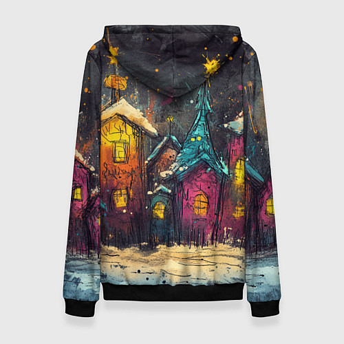 Женская толстовка Красная огненная лошадь панк в городе / 3D-Черный – фото 2