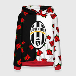 Толстовка-худи женская Ювентус текстура розы, цвет: 3D-красный