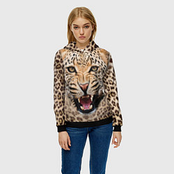 Толстовка-худи женская Взгляд леопарда цвета 3D-черный — фото 2