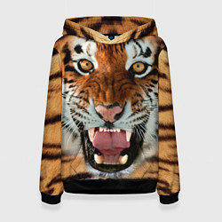 Толстовка-худи женская Взгляд тигра, цвет: 3D-черный