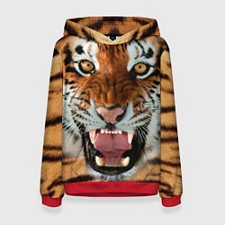 Толстовка-худи женская Взгляд тигра, цвет: 3D-красный