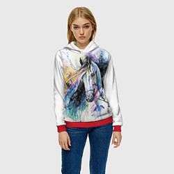 Толстовка-худи женская Акварельная лошадь, цвет: 3D-красный — фото 2