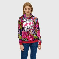 Толстовка-худи женская Бабушке, цвет: 3D-красный — фото 2