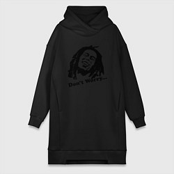 Женское худи-платье Bob Marley: Don't worry, цвет: черный