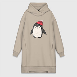 Женское худи-платье Зимний пингвин-мальчик, цвет: миндальный