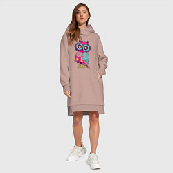 Женское худи-платье Яркая сова, цвет: пыльно-розовый — фото 2