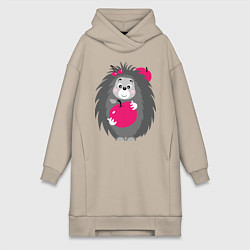Женское худи-платье Ёжик держит яблоко, цвет: миндальный
