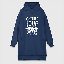 Женское худи-платье Ghouls Love Coffee, цвет: тёмно-синий