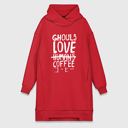 Женское худи-платье Ghouls Love Coffee, цвет: красный