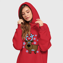 Женское худи-платье Олень и снежинки, цвет: красный — фото 2