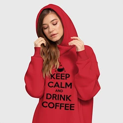 Женское худи-платье Keep Calm & Drink Coffee, цвет: красный — фото 2
