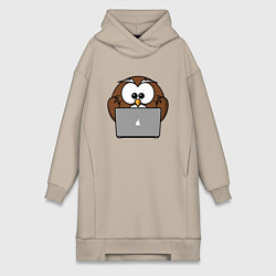 Женская толстовка-платье Сова с ноутбуком