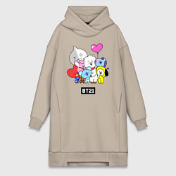 Женское худи-платье BT21, цвет: миндальный