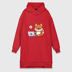 Женское худи-платье Cute fox and laptop, цвет: красный