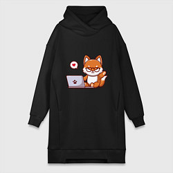 Женская толстовка-платье Cute fox and laptop