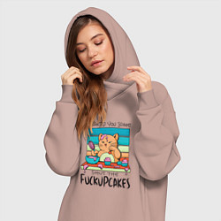 Женское худи-платье Кот Shut the Fuckupcakes, цвет: пыльно-розовый — фото 2
