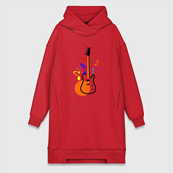 Женское худи-платье Цветная гитара, цвет: красный