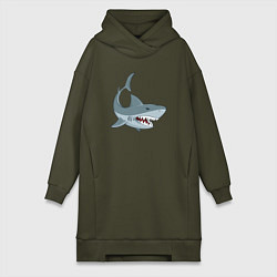 Женское худи-платье Агрессивная акула, цвет: хаки