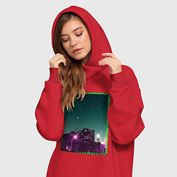 Женское худи-платье Ночной город, цвет: красный — фото 2