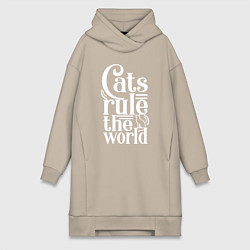Женское худи-платье Кошки правят миром, цвет: миндальный