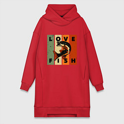Женское худи-платье Love fish Люблю рыбу, цвет: красный