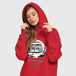 Женское худи-платье ASTRONAUT CAT КОТ КОСМОНАВТ, цвет: красный — фото 2