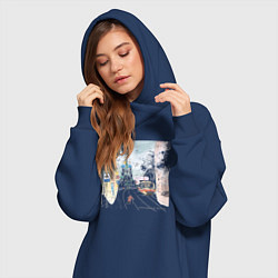 Женское худи-платье Нижегородский трамвай, цвет: тёмно-синий — фото 2