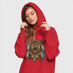 Женское худи-платье Славянский медведь, цвет: красный — фото 2