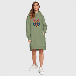 Женское худи-платье Волк орнамент, цвет: авокадо — фото 2