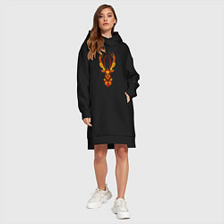 Женское худи-платье Полигональный тотем олень, цвет: черный — фото 2