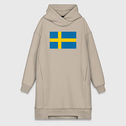 Женское худи-платье Швеция Флаг Швеции, цвет: миндальный