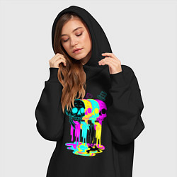 Женское худи-платье 4 ЧЕРЕПА SKULLS NEON, цвет: черный — фото 2