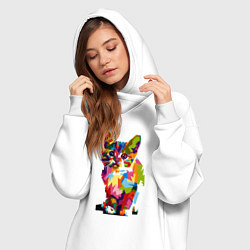 Женское худи-платье Разноцветный кот, цвет: белый — фото 2
