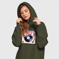 Женское худи-платье Винил Vinyl DJ, цвет: хаки — фото 2