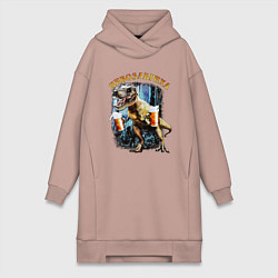 Женское худи-платье Пивозавриха Динозавр с пивом, цвет: пыльно-розовый