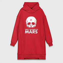 Женское худи-платье 30 Seconds to Mars белый череп, цвет: красный