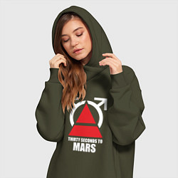 Женское худи-платье 30 Seconds To Mars Logo, цвет: хаки — фото 2