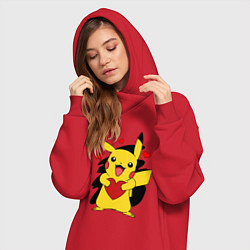 Женское худи-платье ПИКАЧУ И СЕРДЕЧКО POKENON PIKACHU LOVE, цвет: красный — фото 2