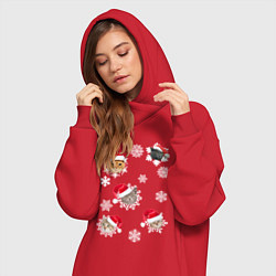 Женское худи-платье Новогодние Коты в Шапках, цвет: красный — фото 2