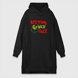 Женское худи-платье Resting Grinch Face Новогодний, цвет: черный