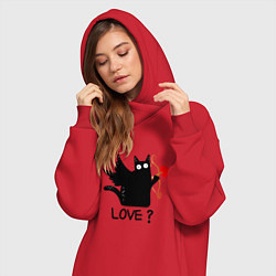 Женское худи-платье LOVE CAT WHAT cat, цвет: красный — фото 2