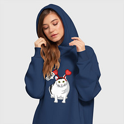 Женское худи-платье Кот Бендер Мем Love, цвет: тёмно-синий — фото 2