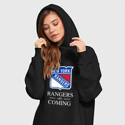 Женское худи-платье Rangers are coming, Нью Йорк Рейнджерс, New York R, цвет: черный — фото 2