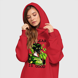 Женское худи-платье Девушка с цветком в противогазе, цвет: красный — фото 2