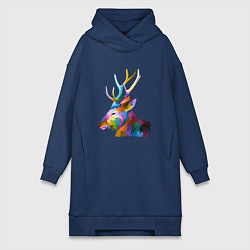 Женское худи-платье Цветной олень Colored Deer, цвет: тёмно-синий