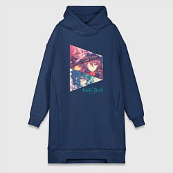 Женское худи-платье Кадзуха, Ху Тао, Сяо, цвет: тёмно-синий