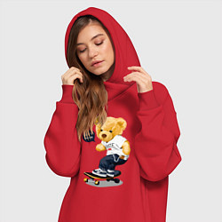 Женское худи-платье Мишка скейтбордист, цвет: красный — фото 2